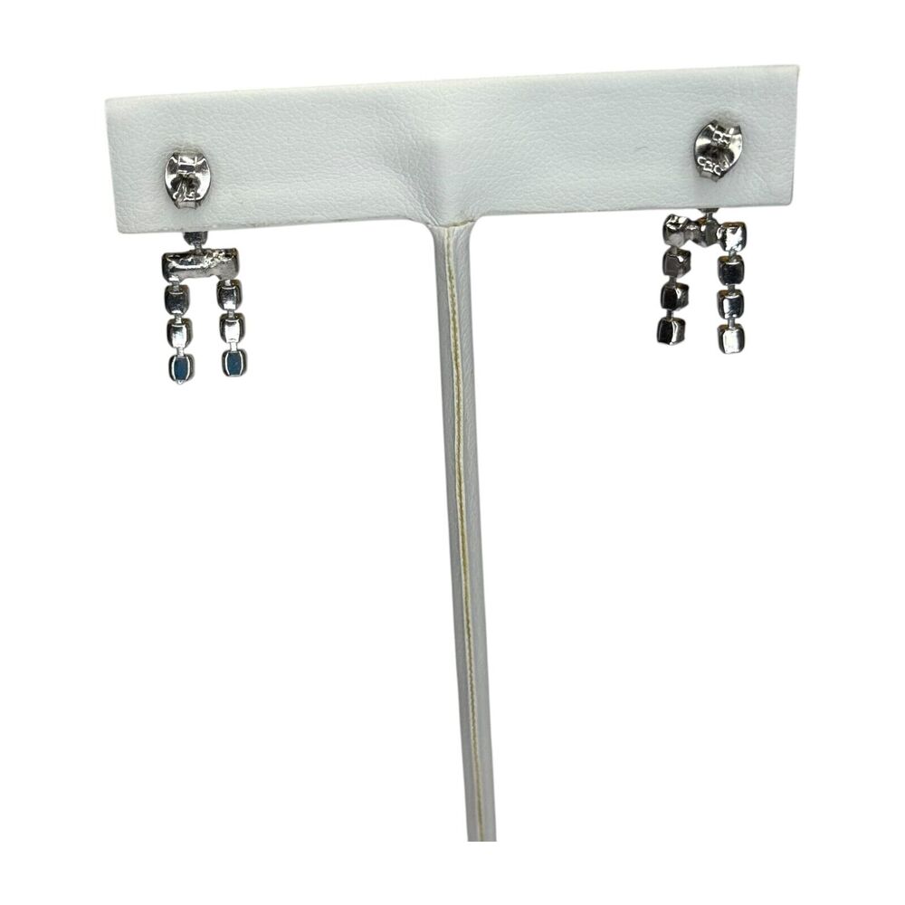 Vintage Silver-Tone Clear Rhinestones Prong Stud Earrings Women Fashion Jewelry - Picture 4 of 6